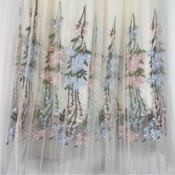 Moon Collection Off White Embroidered Boho Cottage Core Tulle Skirt - Picture 4 of 12